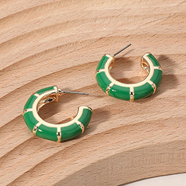 Enamel Bamboo Hoop Earrings
