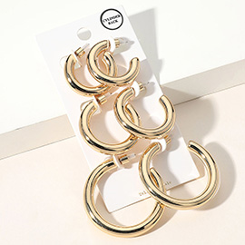 3Pairs - Puffy Metal Hoop Earring Set