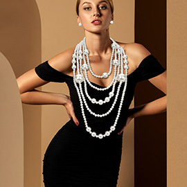 Chunky Pearl Beaded Multi Layered Statement Necklace