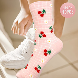 10Pairs - Cherry Flower Pattern Printed Socks
