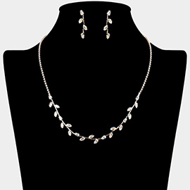 CZ Marquise Stone Cluster Vine Rhinestone Paved Necklace