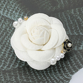 Enamel Flower Pearl Embellished Fabric Flower Pin Brooch / Hair Clip