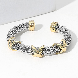 Two Tone Triple Crisscross Pointed Cuff Bracelet