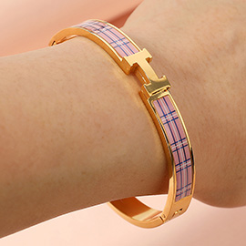 Stainless Steel Monogram H Checkered Print Hinged Bracelet