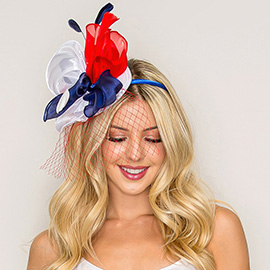 American USA Flower Feather Fascinator / Headband