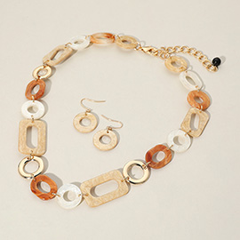 Celluloid Acetate Rectangle Oval Ring Plate Link Necklace