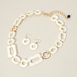 Celluloid Acetate Rectangle Oval Ring Plate Link Necklace