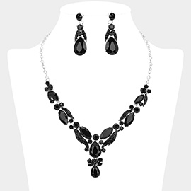 Marquise Teardrop Cluster Embellished Evening Necklace