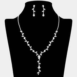 CZ Teardrop Marquise Stone Cluster Leaf Vine Y Shaped Necklace