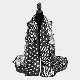 Polka Dot Paisley Printed Oblong Silky Satin Scarf Shawl
