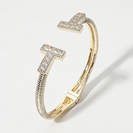 CZ Stone Paved T Tip Cuff Bracelet