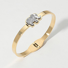 Stainless Steel CZ Stone Paved Elephant Pointed Hinged Bangle Bracelet