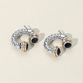 Stone Tip Two Tone Twisted Metal Ear Jacket Earrings