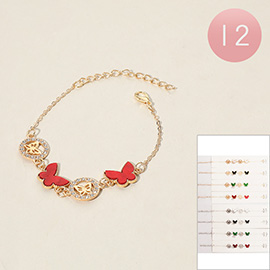 12PCS - Enamel Stone Paved Butterfly Link Bracelets