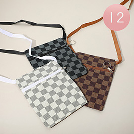12PCS - Checkered Flat Small Crossbody Bag