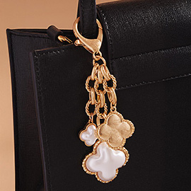 Triple Pearl Quatrefoil Drop Dangle Keychain / Bag Charm