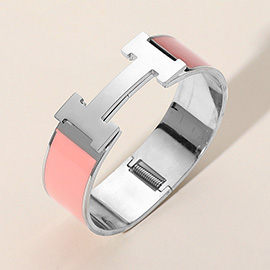 Stainless Steel Monogram H Enamel Hinged Bracelet