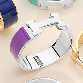Stainless Steel Monogram H Enamel Hinged Bracelet