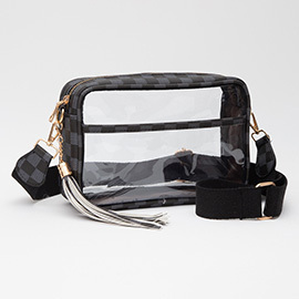 Faux Leather Checkered Printed Pointed Transparent Crossbody Bag / Pouch Bag / Toiletry Bag