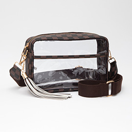 Faux Leather Checkered Printed Pointed Transparent Crossbody Bag / Pouch Bag / Toiletry Bag