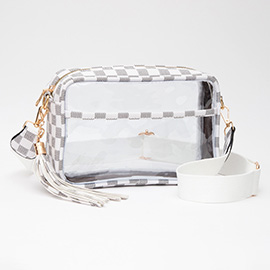 Faux Leather Checkered Printed Pointed Transparent Crossbody Bag / Pouch Bag / Toiletry Bag