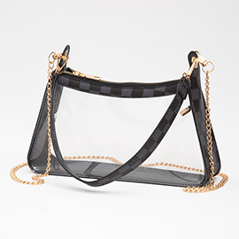 Faux Leather Checkered Printed Pointed Transparent Crossbody Bag / Handbag