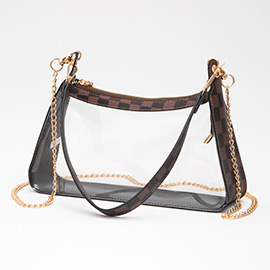 Faux Leather Checkered Printed Pointed Transparent Crossbody Bag / Handbag