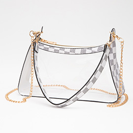 Faux Leather Checkered Printed Pointed Transparent Crossbody Bag / Handbag