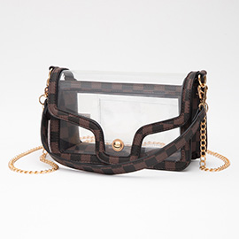 Faux Leather Checkered Printed Pointed Transparent Flap Crossbody Bag / Handbag