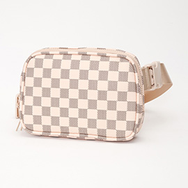 Faux Leather Checkered Pattern Belt Bag / Sling Bag / Fanny Pack