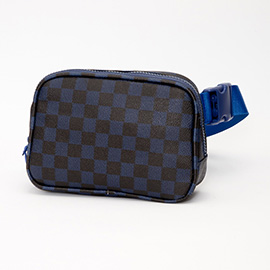 Faux Leather Checkered Pattern Belt Bag / Sling Bag / Fanny Pack