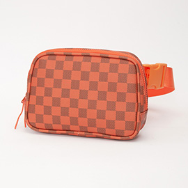 Faux Leather Checkered Pattern Belt Bag / Sling Bag / Fanny Pack