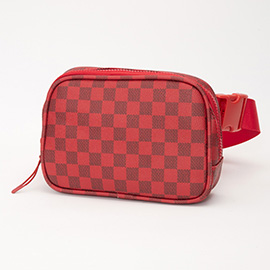 Faux Leather Checkered Pattern Belt Bag / Sling Bag / Fanny Pack