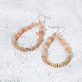 Natural Stone Metal Beaded Teardrop Dangle Earrings