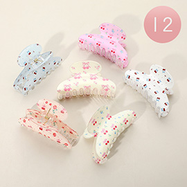 12PCS - Cherry Bow Flower Pattern Printed Hair Claw Clips