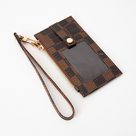 Faux Leather Checkered Flat Wristlet Card / Coin Wallet