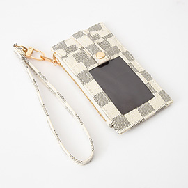 Faux Leather Checkered Flat Wristlet Card / Coin Wallet