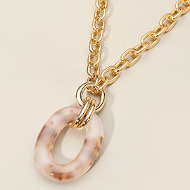 Celluloid Acetate Oval Ring Pendant Chunky Chain Necklace