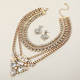 Antique Metal Stone Embellished Statement Necklace