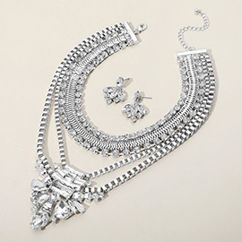 Antique Metal Stone Embellished Statement Necklace