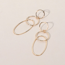 Metal Wire Ring Oval Link Drop Earrings