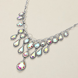 Antique Metal Western Stone Chandelier Necklace