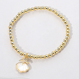 Stainless Steel Mother of Pearl Sea Shell Starfish Charm Beaded Stretch Bracelet