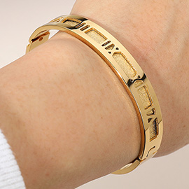 Stainless Steel Roman Numeral Hinged Bangle Bracelet