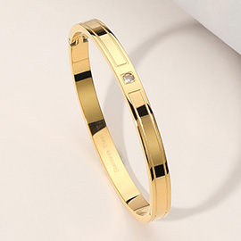 Stainless Steel Stone Pointed Hinged Bangle Bracelet