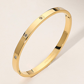 Stainless Steel Stone Paved Pointed Hinged Bangle Bracelet