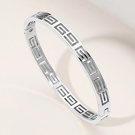 Stainless Steel Geometric Cutout Hinged Bangle Bracelet