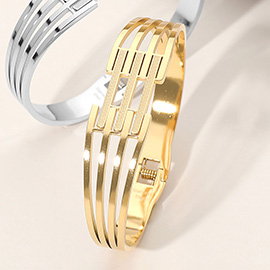 Stainless Steel Geometric Cutout Hinged Bangle Bracelet