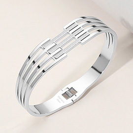 Stainless Steel Geometric Cutout Hinged Bangle Bracelet