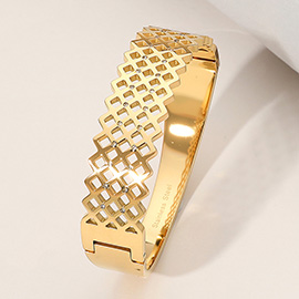 Stainless Steel Cutout Lattice Hinged Bangle Bracelet